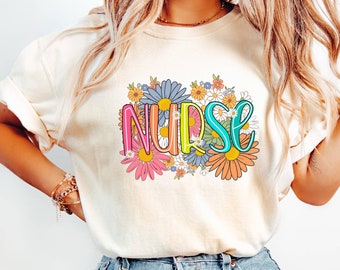Camisa de enfermera retro Comfort Colors®, camisa de enfermera de flores silvestres, regalo para enfermera, camisa de vida de enfermera, camisa de enfermera Nicu, camisa de enfermera registrada, camisa RN