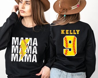 Custom  Softball Mama Lightning Bolt sweatshirt, Vintage Softball Mama tee, Softball Game Day, Mothers Day gift, Mama Lightning Bolt tee,