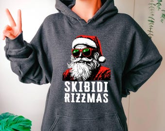 Skibidi Rizzmas Christmas Rizz Santa Claus Hoodie, Gen Z Gidt Idea, Sigma Hat,Holiday Hoodie,Funny Xmas Gift Hoodie, Festive Top Funny Santa