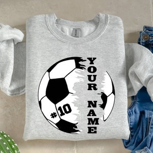 Personalized Soccer Player Sweatshirt, Custom Soccer Ball Name Sweatshirt, Soccer Player Sweater, Soccer Lover Sweatshirt Custom Soccer Ball