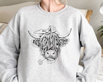Highland Cow Sweatshirt, Cow  Gift For Farmers, Western Lover Sweatshirt, Cowboy Sweater, Cute Cowgirl, Heifer Sweatshirt, Gifts for Girls