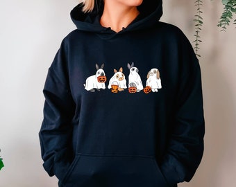 Rabbit Ghost Halloween Hoodie gift for Him, Ghost Bunny Hoodie, Spooky Season Rabbit Hoodie, Rabbit Lover Gift, Halloween Vibes Hoodie