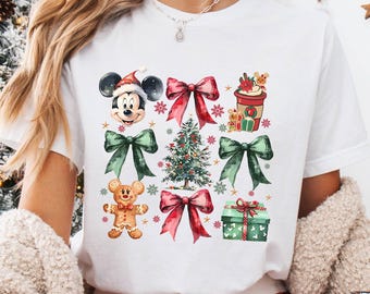 Disney Coquette Bows Gingerbread Christmas Tree Shirt,Disneyland Family Holiday Christmas Shirt,Mickey's Christmas Party 2025 Tee,Xmas Gift