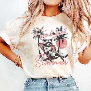 Comfort Colors® Feral Girl Summer Raccoon Shirt, Funny Meme Raccoon Shirt, Summer Beach Shirt, Cowgirl Shirt, Western Shirt, Rodeo Shirt,