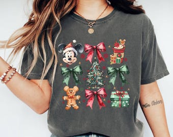 Comfort Colors®Disney Coquette Bows Gingerbread Christmas Tree Shirt,Disneyland Family Holiday Christmas Shirt,Mickey's Christmas Party 2024