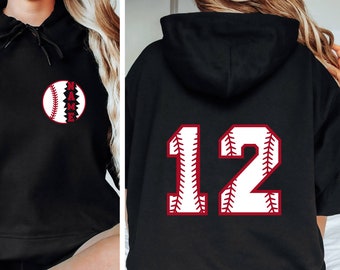 Custom Name and Number Baseball Hoodie, Women&#39;s Custom Baseball Hoodie, Personalized Baseball Mom Hoodie, Custom Baseball Player Gifts