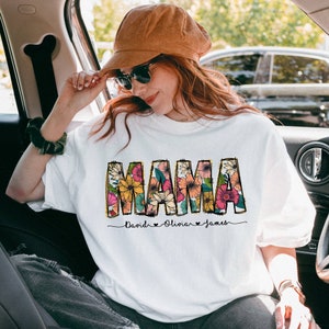 Floral Mama Comfort Colors Shirt, Mama Flower Glitter Shirt, Mama Flower with Kids Names, Mama Doodle Tee, Custom Mama groovy Shirt Mom Gift