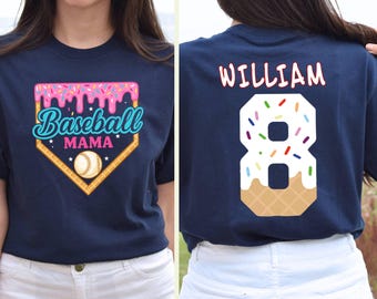 Custom Baseball Drip Mama Shirt, Team Mom T Shirt, Personalized Ice Cream Drip Tball tee, Mother's Day Gift, Baseball Jersey,Sports Mom Tee