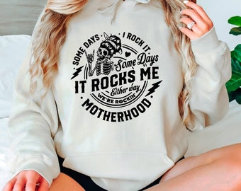 Maternidad: Algunos días lo rockeo otros días me rockea sudadera con capucha, sudadera con capucha Rockin Motherhood Motivational Recover, sudadera con capucha Skull Recovery