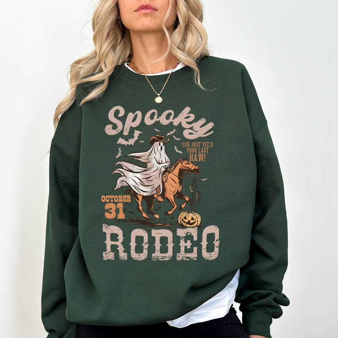 Spooky Rodeo Western Halloween Sweatshirt, Ghost Horse Sweatshirt ...
