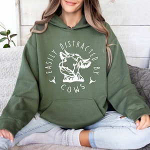 Easily Distracted By Cows Hoodie, Funny Cow Hoodie, Cow Hoodie, Farm Love Hoodie, Farm Animal Hoodie, Humorous Saying Hoodie, Aesthetic