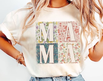 Comfort Colors® Floral Mom T-shirt,Mama Floral Shirt, Coquette Bow Mama T-Shirt, Mothers Day Gift, New Mom Gift For Mom,Springtime Mom Shirt
