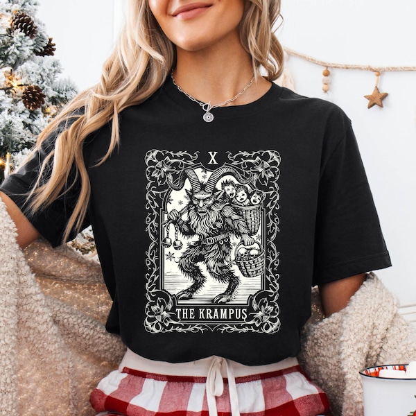 T-shirt Vintage Humour Krampus Vs Santa – Krampusnacht, 100 % Coton, Plusieurs Tailles
