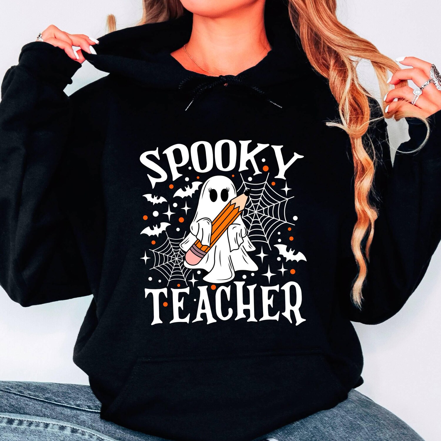 Halloween Teacher Hoodie, Spooky Teacher Hoodie, Retro Ghost Teacher Hoodie, Pre-k Teacher Halloween Hoodie, Teacher Fall Hoodie,First Grade