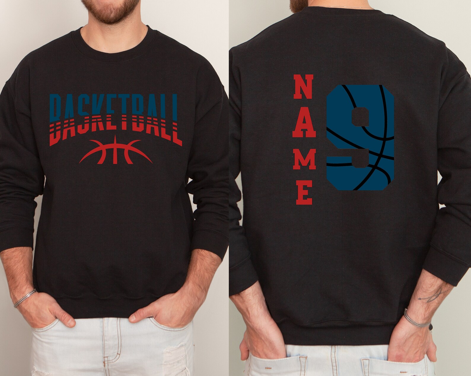 Basketball Player Number Team Name Sweatshirt Basketball Etsy