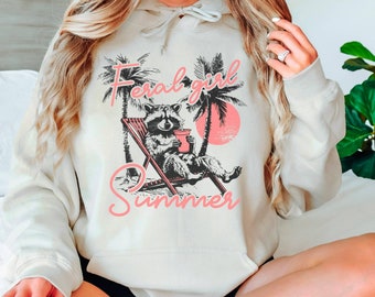 Feral Girl Summer Raccoon Hoodie, Funny Meme Raccoon Hoodie, Summer Beach Hoodie, Cowgirl Hoodie, Western Hoodie, Rodeo Hoodie, Rodeo Hoodie