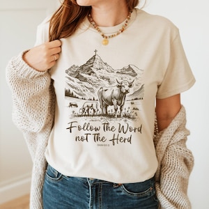 Follow The Word Not the Herd Shirt, Retro Bible Shirt, Isaiah 8:11-13, Funny Christian Country Shirt,Western Cowboy Shirt,Western Cow Shirt