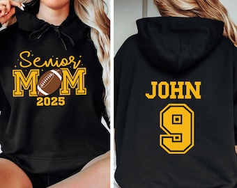 Personalized Senior 2025 Football Mom Hoodie,Senior Football Mom Hoodie,Senior Name and Player Number Mom Hoodie,Football Mom Gift,Sport Mom