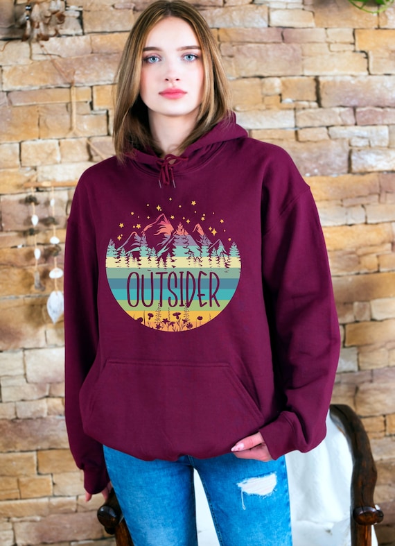 Outsider  Hoodie ,Retro Mountain Hoodie, Outdoors Hoodie, Aesthetic Camping Hoodie, Nature  lovers Hoodie, Trendy Hoodie, Camper Hoodie