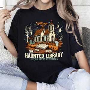 Comfort Colors® Halloween Haunted Library Shirt, Vintage Book Lover Shirt, Funny Halloween Librarian Shirt, Retro Bookish Spooky Shirt,Ghost
