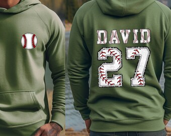 Two-sided Baseball Hoodie With Custom Number and Name,  Baseball Mom Hoodie, Sports Hoodie, Personalized Baseball Gifts Baseball Team Hoodie