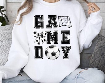 Game Day Soccer Sweatshirt, Coquette Soccer Sweatshirt, Soccer Bow Sweatshirt, Cute Soccer Mom Sweatshirt, Soccer Mom Sweater,Gift for Women