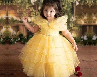 Goegeous yellow color baby girl gown frock with Headband