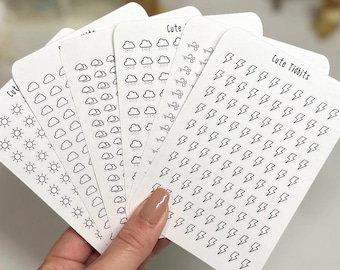 Micro Weather Icon Stickers: Minimalist Stickers for Bullet Journal & Planners, Functional Labels