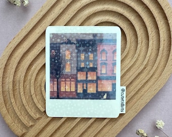 Holographic Lofi City Cat Vinyl Sticker: Dreamy Lofi Polaroid Vibes
