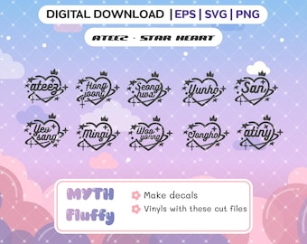 Kpop Ateez / adesivo a forma di cuore con luce a forma di stella kpop svg, png, eps / file vettoriali