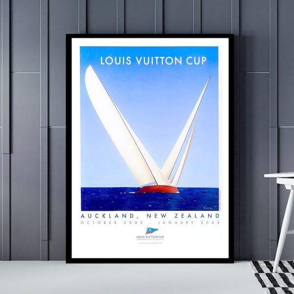 LV Trophy Auckland New Zealand 2002, Sailing Yacht, Louis Vuitton Cup, Regatta, Sailing Trophy, Mancave, Nautical Art, Homedecor
