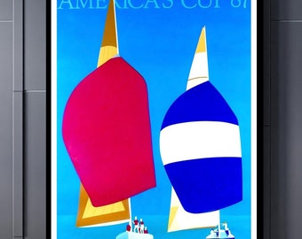 Vintage Signed 1983 AMERICAS CUP DUEL 24x18 Serigraph Framed