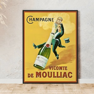 Champagner Poster, Vicomte de Moulliac Poster, Vintage Champagner, klassische Werbung, Alkohol Poster, Home Decor, Pub Dekor, Jugendstil