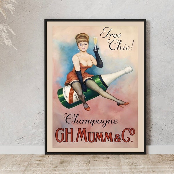 Affiche vintage Champagne, Champagne Mumm, Champagne G.H. Mumm et Cie. Vintage Food&Drink Poster, décoration murale, mancave, décor de pub