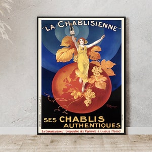 Chablis Wine Advertisement Poster, French Art Nouveau, Orange Blue Le Monnier, Henry La Chablisienne Ses Chablis Authentiques 1926