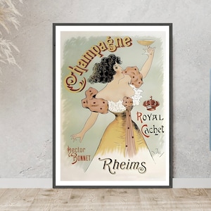Champagne Poster, Art print, Royal Cachet Reims, Hector Bonnet, Wall art, Alcohol Advertising, Vintage Bar Print, Advertising print