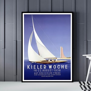 Sailing Regatta Poster, Kieler Woche Germany 1936, yachting print, sailing yacht