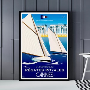 Cannes Regates Royales sailing Poster, Sailing Yacht, Cannes Cup, Regatta, Sailing Trophy, Mancave, Nautical Art, Homedecor