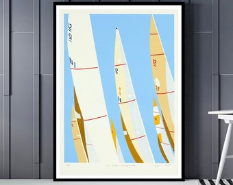 Vintage Signed 1983 AMERICAS CUP DUEL 24x18 Serigraph Framed Vintage Signed 1983 AMERICAS CUP DUEL 24x18 Serigraph Framed