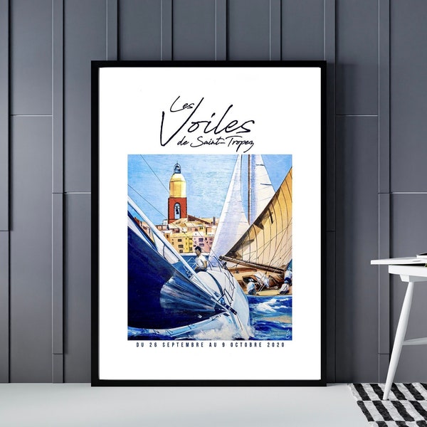 Saint Tropez Poster, Les Voiles , Sail regatta Saint Tropez, Sailing Yacht, St Tropez Cup, Sailing Trophy, Mancave, Nautical Art, Homedecor