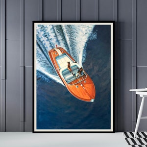Affiche Riva Aquarama, peinture Riva, affiche Côte d'Azur, rivaboats, Beachclub Sud France, Riva Yachting, bateaux St Tropez Monaco