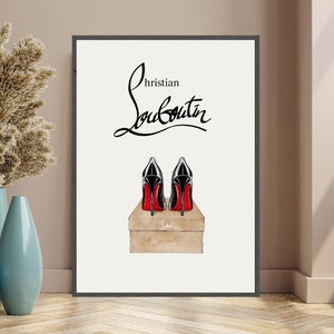 Louboutin high heels print, Shoes fashion, Fashion high heels art, Shoes fashion, Black high heels with red sole, Wall Art, Fashion print