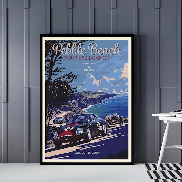 Pebble Beach Tour d' elegance Poster, car show print, pebble beach concours, Zagato, Mancave poster, wall art, home design