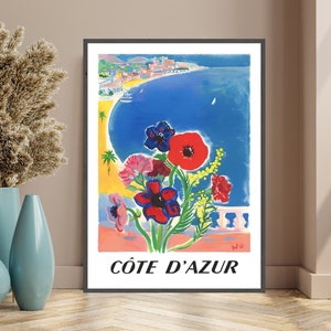 Côte d'Azur Poster, Travel Poster, French Riviera, Saint-Tropez, Cannes Print, Seascape Print, Mediterranean Coast, Beach Wall Decor, Flower