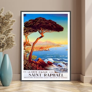 Saint Raphael Cote d Azur, Cartel de viaje vintage, Cartel de viaje francés, Mónaco, Niza, Cannes, St.Tropez, Plages, Strand Beach