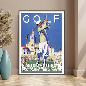 Vintage Miami Golf Print, Vintage Travel Poster, Tourism, Miami Florida Poster, Golf Poster, Sport Reproduction, Golf Club, Biltmore Hotel