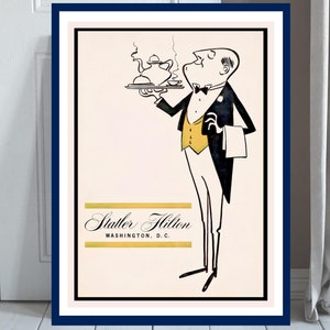 Plakat z menu Hilton Statler w stylu vintage | Druk artystyczny menu do wystroju kuchni | Klasyczna dekoracja ścienna hotelu