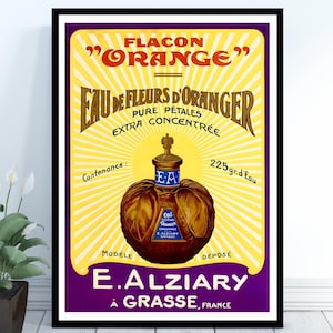 Póster de Grasse, Francia: impresión artística de Eau de Fleurs d'Oranger, decoración de perfumes vintage, arte mural francés, regalo de decoración del hogar