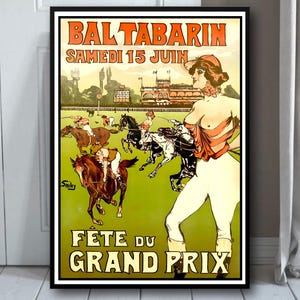 Bal Tabarin Vintage French Cabaret Poster - kobieta z gołymi piersiami, Fête du Grand Prix Moulin Rouge Art Print Retro Wall Decor