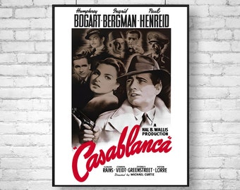Casablanca movie Poster, Vintage Casablanca 1942, Humphrey Bogart poster, Ingrid Bergman Poster, Vintage Movie Posters, Warner Bros Movie